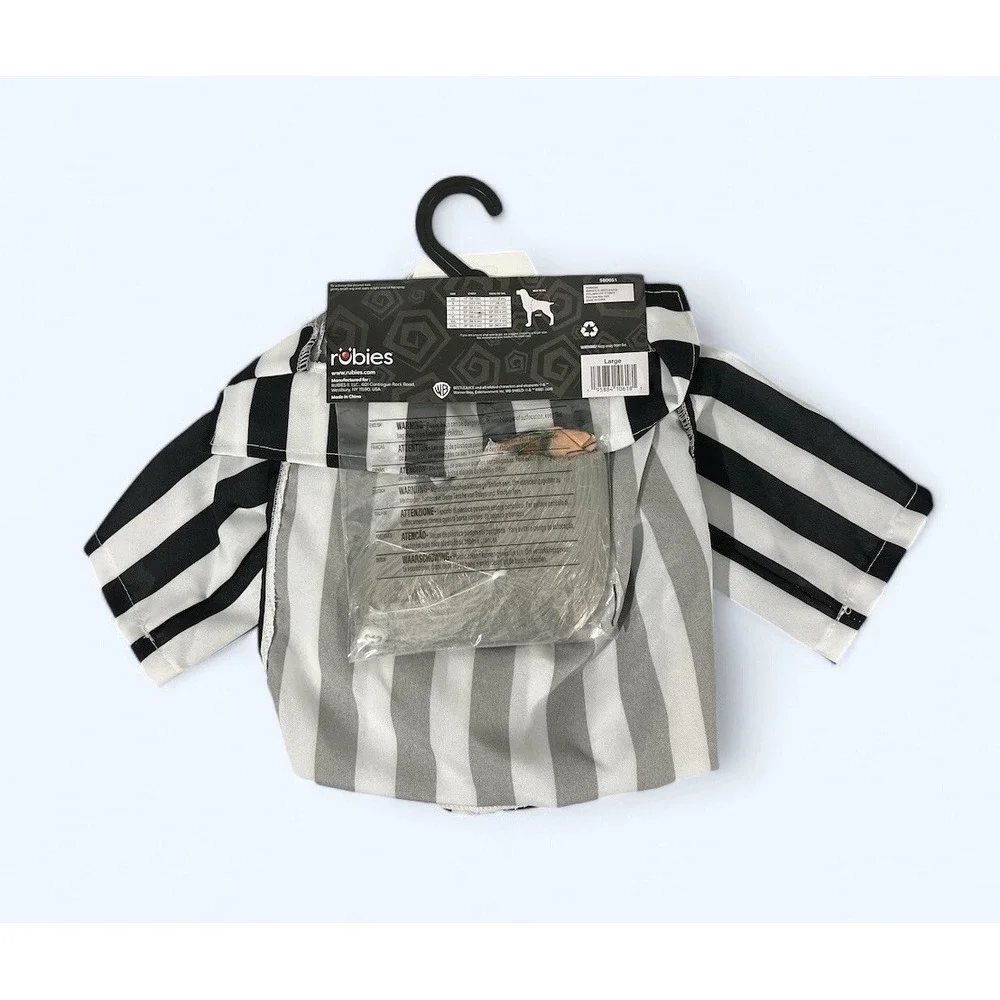 Beetlejuice‎ Pet Dog Costume With Wig LARGE New!!